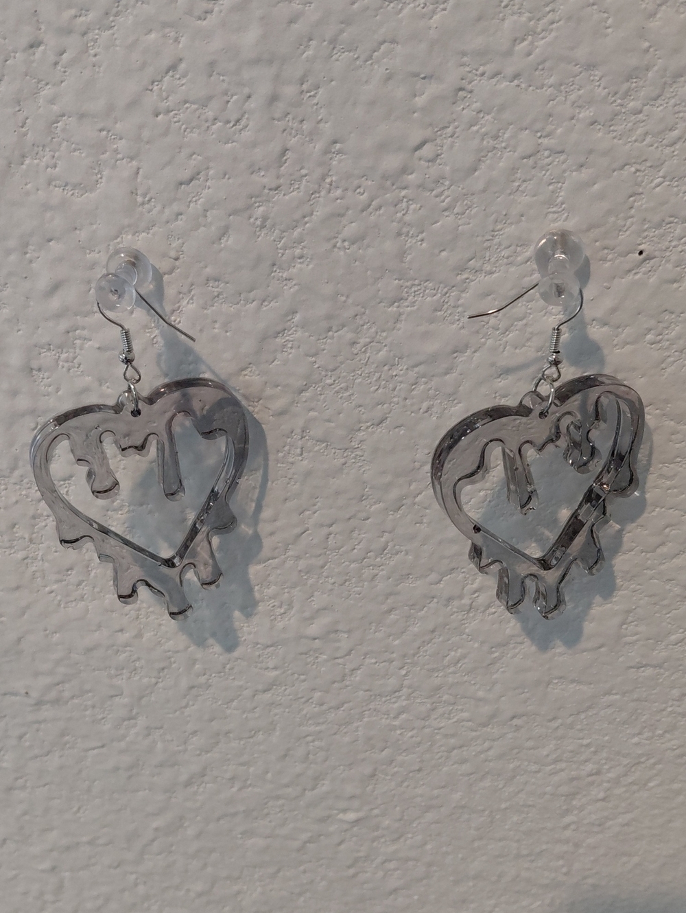 Light Gray Dripping Heart Resin Handcrafted Earrings